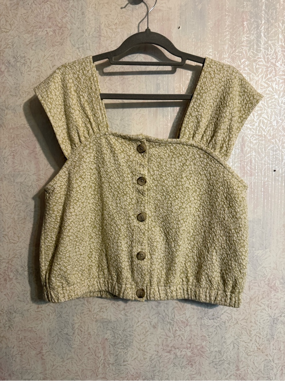 Madewell Floral Jacquard Button-Front Top Faded Seagrass Cropped  Shirt, PTP 20